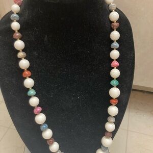 Baltic White Amber w/multi- colored beaded Necklace